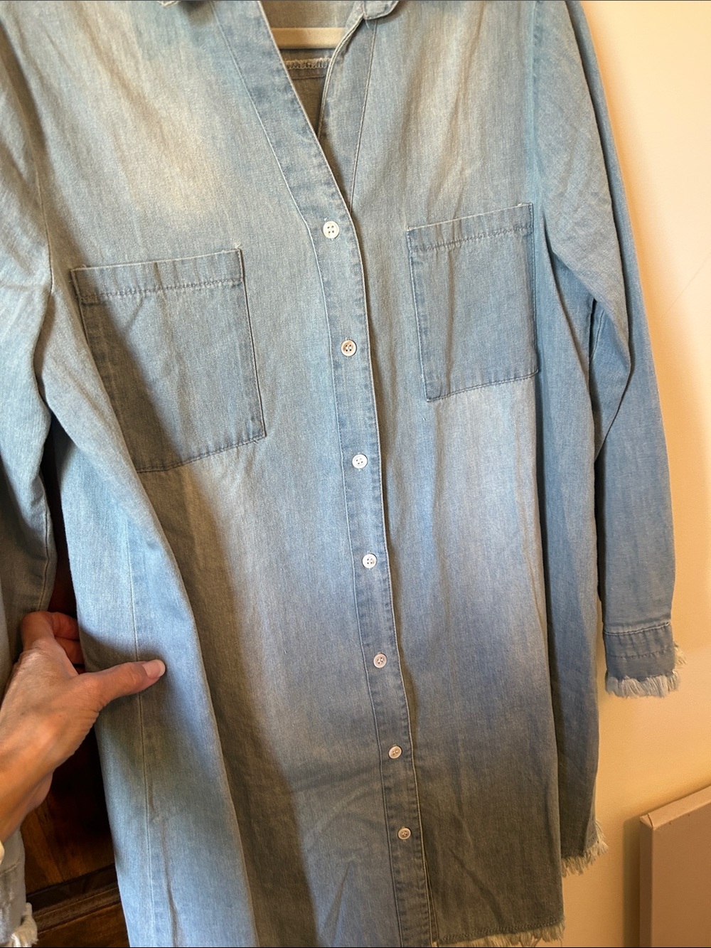 Light Wash Denim Tunic Shirt Dress - Blue - Picture 5 of 11